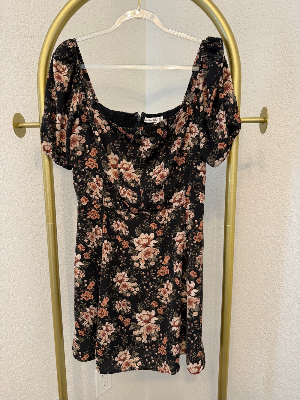Floral on or off shoulder Black Dress with Blush Blooms